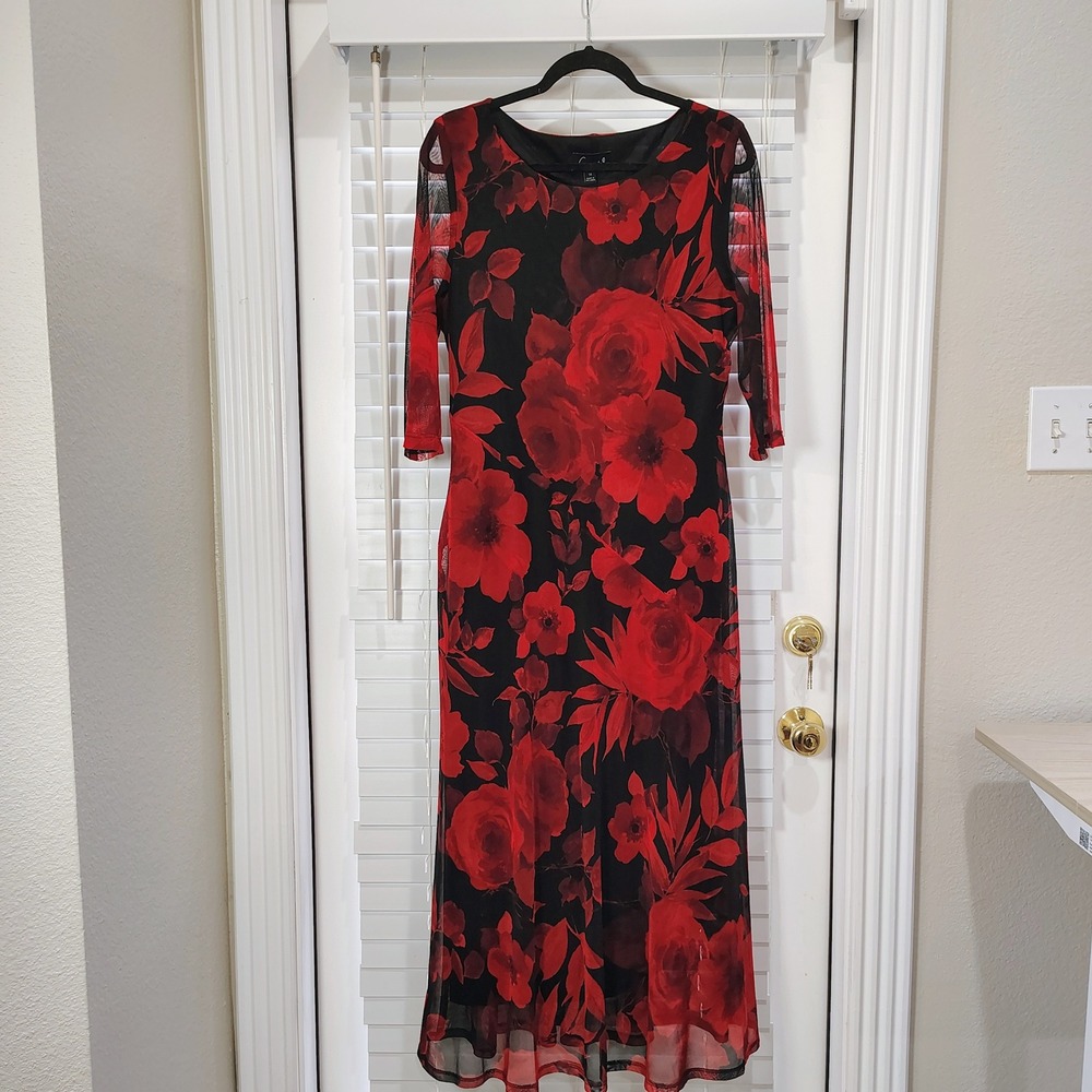 Dark Romantic Women 14 Maxi Dress Sheer Floral Red Whimsigoth Y2k Fairy Grunge